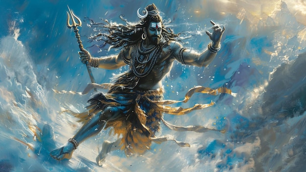 Foto el señor shiva bailando en el himalaya