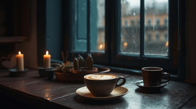 Sensação aconchegante de desfrutar de café em um dia chuvoso gerado por IA