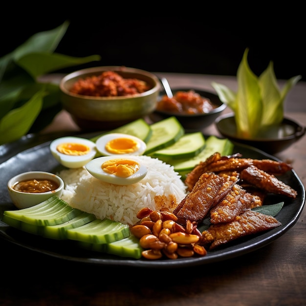 La sensacional Sinfonía Culinaria de Nasi Lemak de Malasia en el enfoque agudo y el deleite de Bokeh