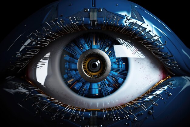 Sensor implantado chip en ojo humanoOjo de inteligencia artificial IA generativa