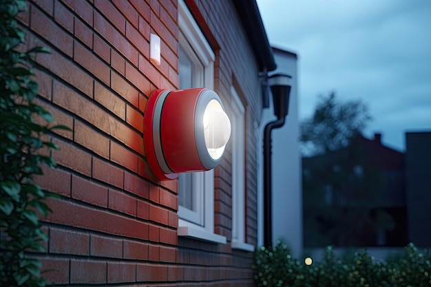 Sensor de movimiento con detector de luz en la pared de la casa