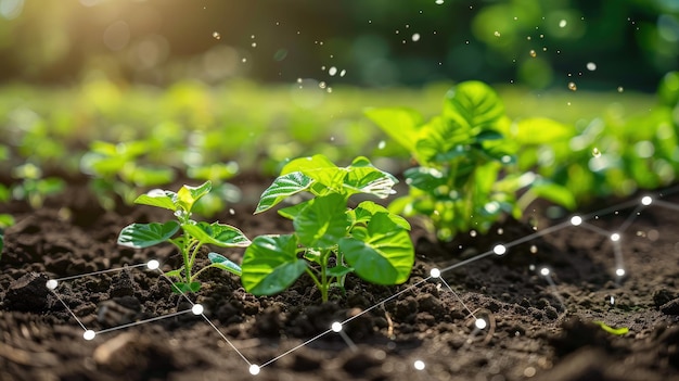 Foto sensores a nanoescala en la agricultura que detectan la humedad del suelo y los niveles de nutrientes para optimizar el riego y la fertilización