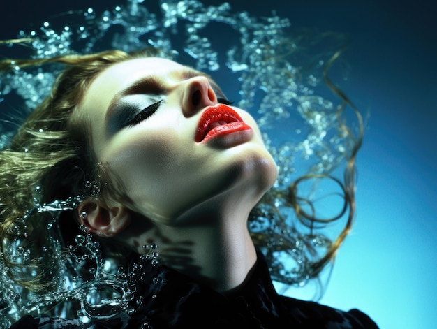 Sensual retrato de mujer con los ojos cerrados bajo el agua.
