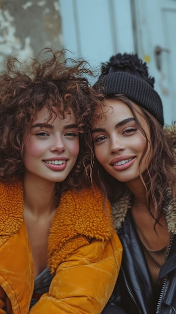 sentadas em degraus, uma foto de ângulo baixo mostra uma jovem dupla lésbica multicultural sorrindo e conversando