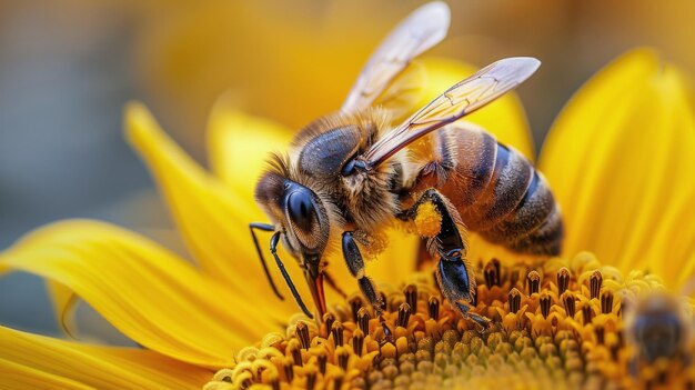 Sentado en la abeja de girasol