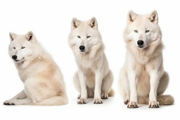 Sentado Lobo Ártico em IA generativa de fundo branco