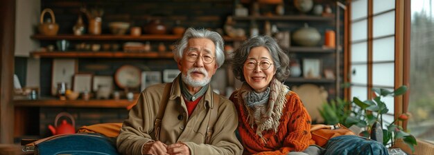 Sentados en la cama preparando las maletas y haciendo planes para viajar después de la jubilación está una encantadora pareja de ancianos asiáticos