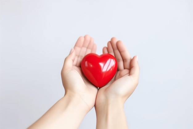 Sentindo a saúde da mulher, namorados, segure a mão vermelha, doador, amor, cardiograma, cuidado, IA generativa