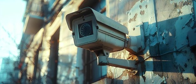 Foto sentinel urbano una cámara de seguridad39s concepto de ojo atento vigilancia medio ambiente urbano tecnología de seguridad privacidad preocupaciones prevención del crimen