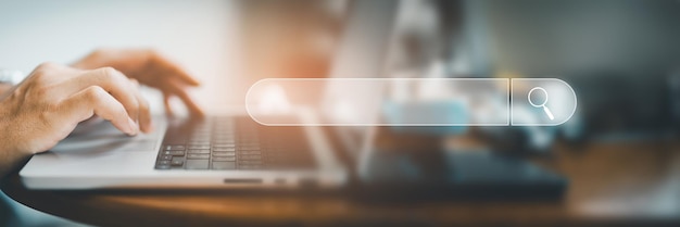 SEO buscando la información Concepto de tecnología de búsqueda de datos de banner de página web