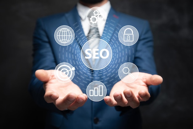 SEO e ícones na tela virtual