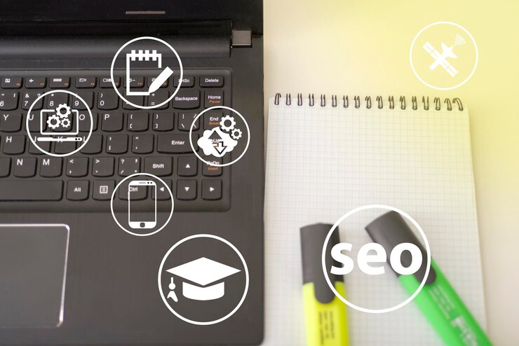 Foto seo e ícones o conceito de desenvolvimento do sistema
