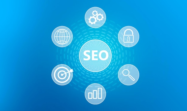 SEO e iconos en pantalla virtual