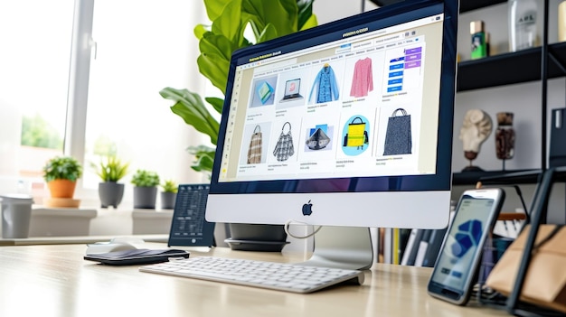 SEO para comércio eletrônico de moda e negócios de varejo on-line exibidos na tela do computador