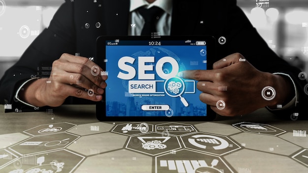 Seo search engine optimization, conceitual de negócios