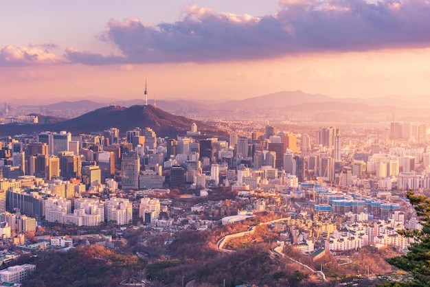 Foto seoul city skyline, die beste aussicht auf südkorea.