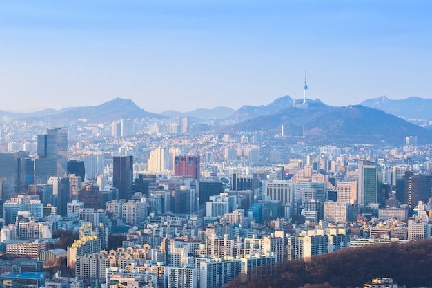 Seoul Stadt und Innenstadt Skyline in Antenne, Südkorea