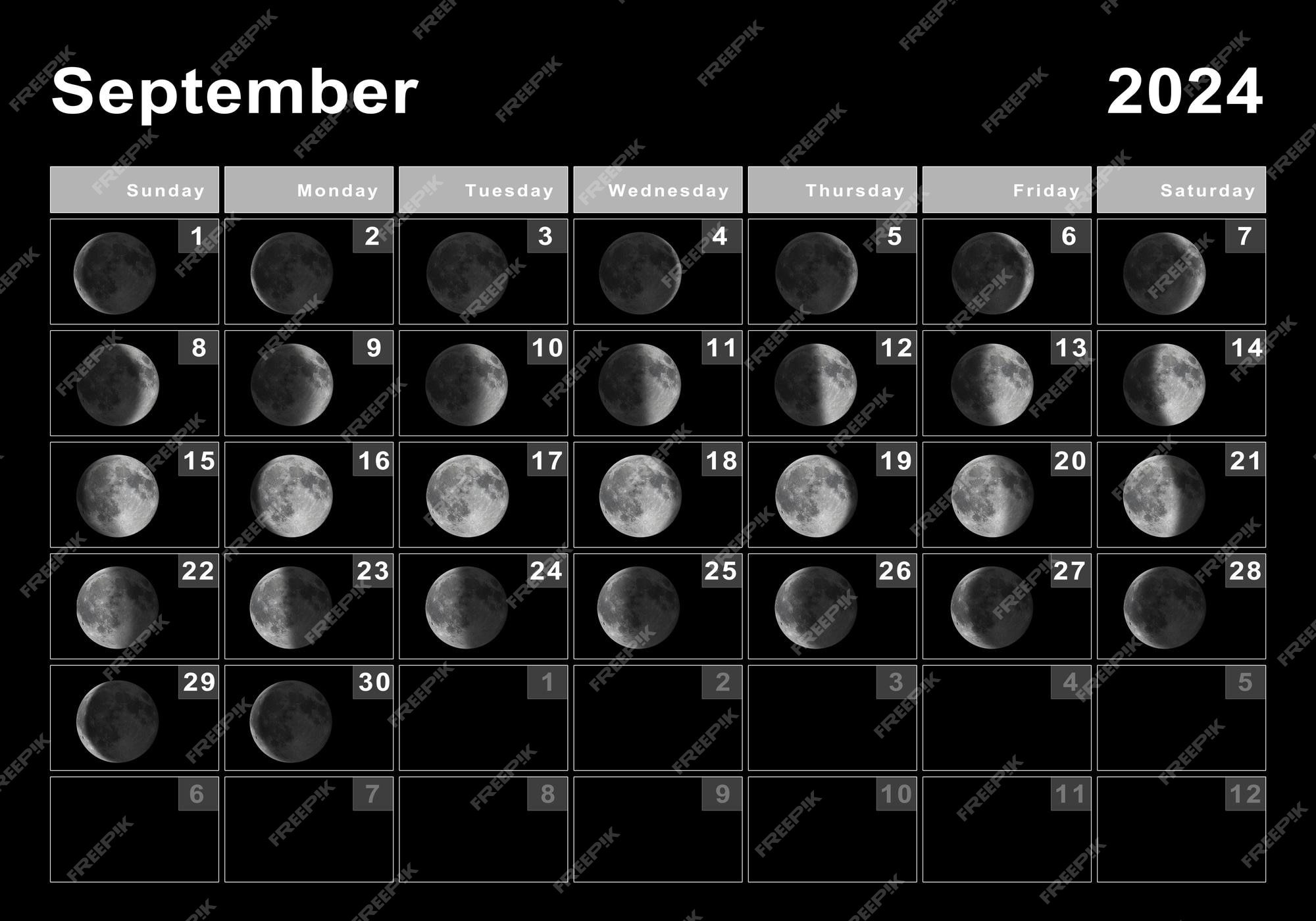 Septiembre 2024 calendario lunar, ciclos lunares, fases lunares Foto