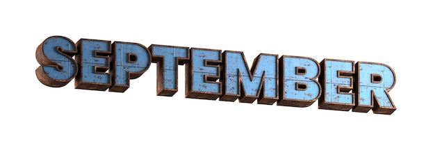 septiembre 3d prestado palabra con textura de metal oxidado