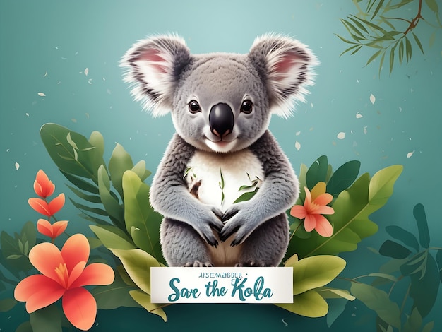 Foto septiembre es la plantilla de fondo del mes de save the koala cartel de banner de fondo de concepto de vacaciones