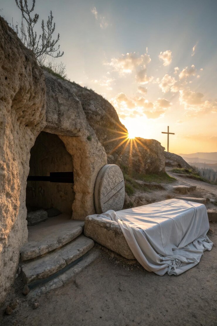 Foto sepulcro vazio sepulcro de jesus cristo ao nascer do sol crucificação e ressurreição religião conceito de páscoa
