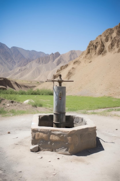 Sequía falta de problema de agua Los hombres intentan obtener agua en un período de sequía