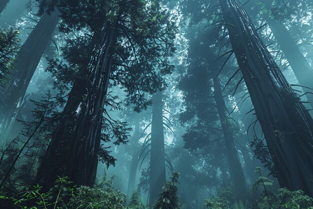 Sequoias antigas em florestas nebulosas octano