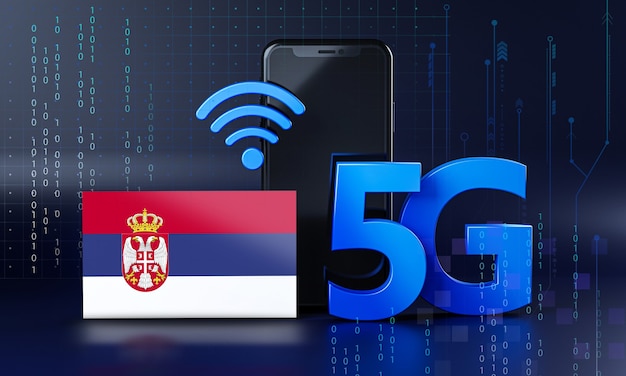 Serbia lista para el concepto de conexión 5G. Fondo de tecnología de teléfono inteligente de renderizado 3D