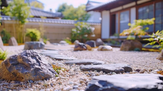 Seren Zen-Gartenharmonie in minimalistischer Landschaftsgestaltung