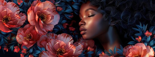 La serena belleza afroamericana en medio de las flores vibrantes