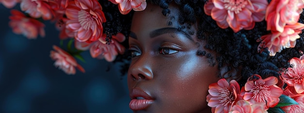 La serena belleza afroamericana en medio de las flores vibrantes
