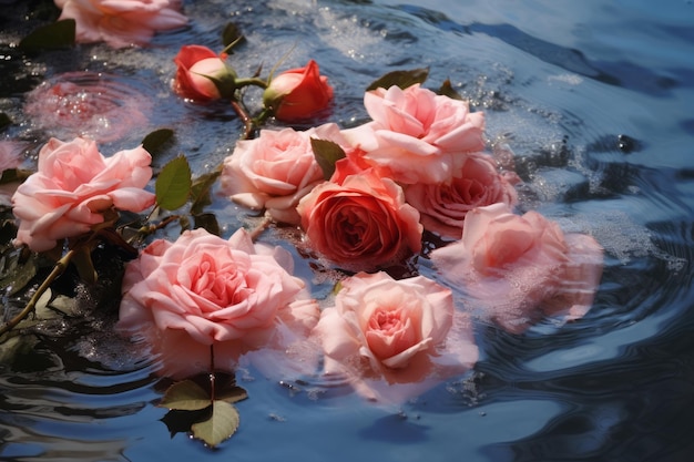 La serena belleza de las flores y pétalos de las rosas en el agua AR 32