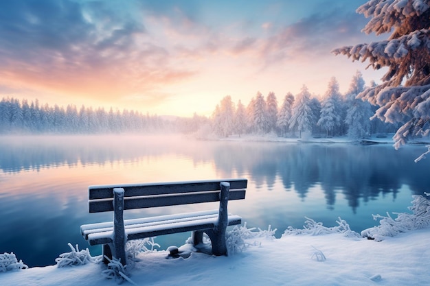 Foto una serena escena de invierno con un lago congelado