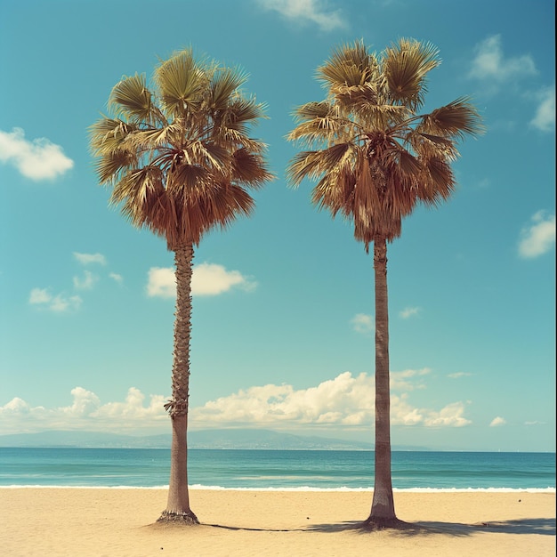 Una serena escena de playa tropical con palmeras