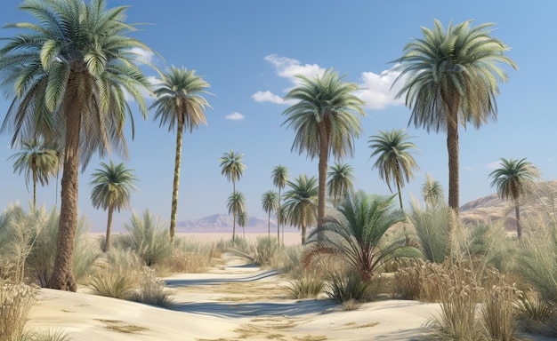 Una serena escena de playa tropical con palmeras