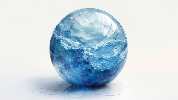 Una serena esfera azul que simboliza el elemento agua en la antigua teoría de los sólidos platónicos el