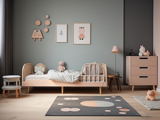 Serena habitación infantil minimalista con muebles elegantes AI Generation