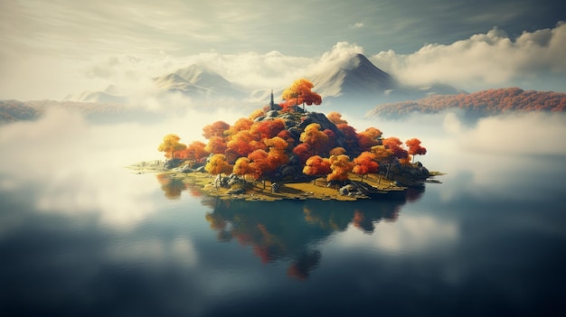 La serena isla de otoño una isla montañosa y hermosa
