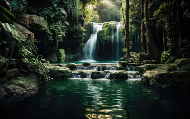 Serena Oasis de Felicidad en la Cascada en el Corazón del Bosque