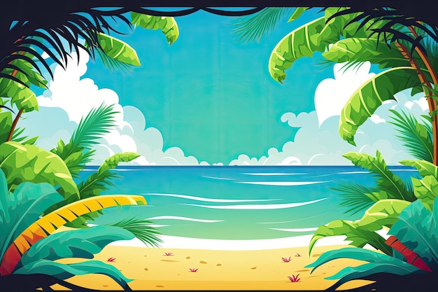 Foto serena playa tropical con altas palmeras meciéndose con la brisa ia generativa