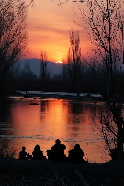 Foto una serena puesta de sol junto a un río durante nowruz