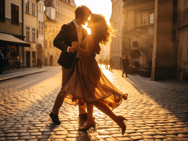 Serenata de adoquines Un baile romántico al atardecer a mitad del viaje