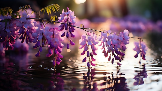 Serenata al atardecer con reflejos de glicina