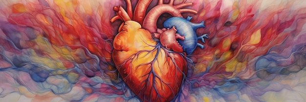 Serenata de Amor Un Corazón Dibujo Pintado en Tela de Seda IA Generativa
