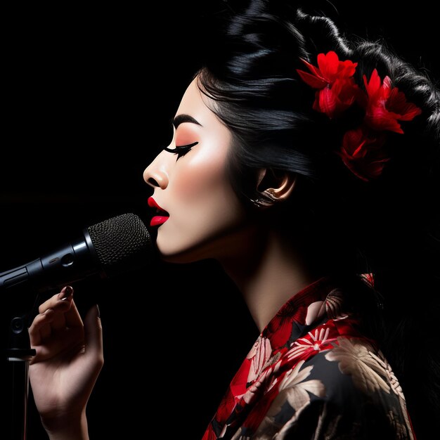 Foto serenata armoniosa una estética moderna captura la presencia melódica de una geisha v5