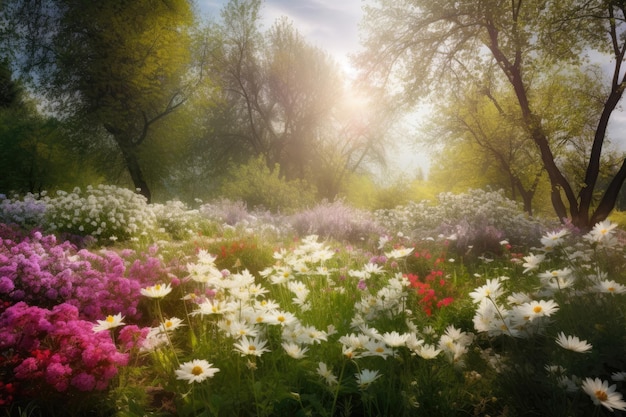 Serenata de primavera Paisagem harmoniosa repleta de flores desabrochando