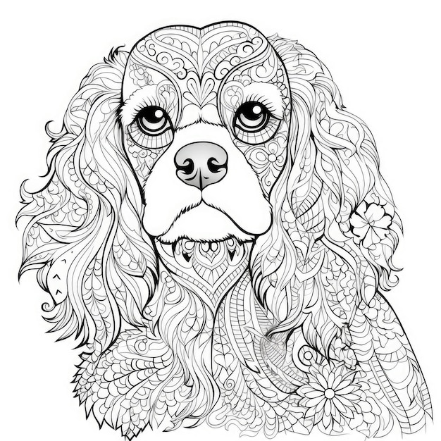 Foto serene canine un zentangle monocromático viaje con el cavalier king charles spaniel