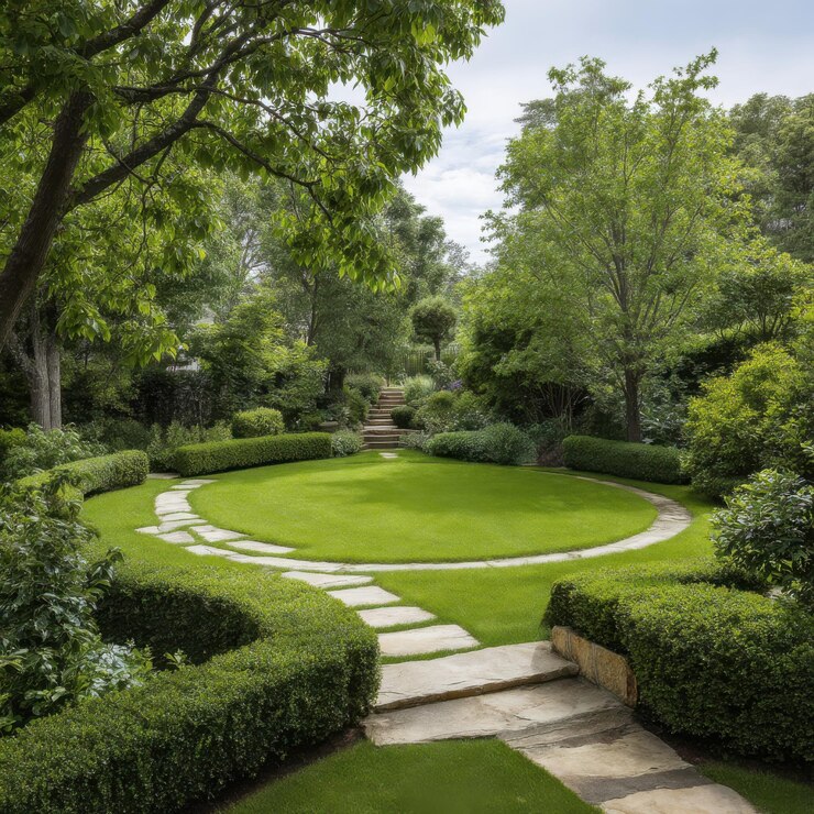 Serene garden path design isolated on white background