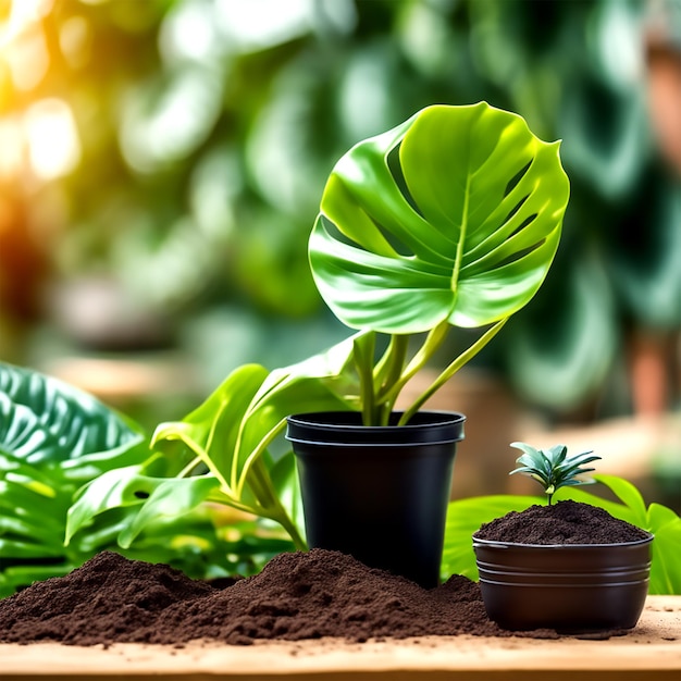 Serene Gardening Haven Ästhetik-Set inmitten üppiger Monstera-Schönheit