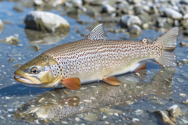 Serene Grayling descansando em uma piscina de rio raso